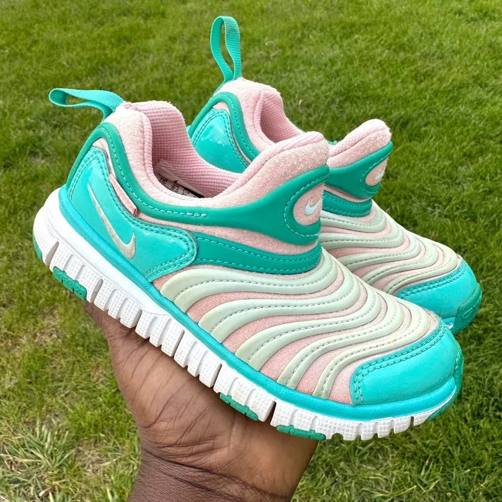 Nike Dynamo Free Kids‎ Slip On Sneakers Toddler Girl Size 11 Teal And Pink